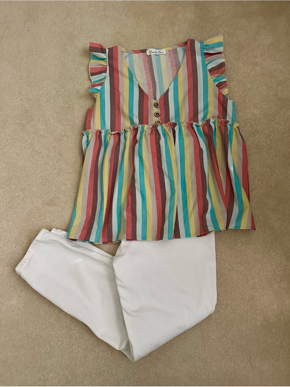 Vine & Love Stripe, Empire Bodice, Ruffle Cap Sleeve. 
Sz S
Excellent Condition